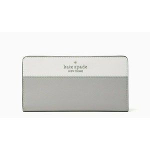 New Kate Spade Madison Large Slim Bifold Colorblock Leather Wallet Platinum Grey